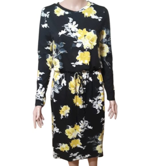 Simier Fariry Black/Yellow Floral Long Sleeve Dress Size Small NWT - Picture 1 of 3